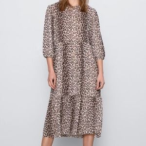 NWT Zara Printed Leopard Midi Dress - M - New